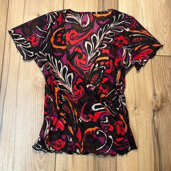 Sag Harbor Funky Wrap V-Neck Womens Short Sleeve Blouse Top - Picture 4 of 6